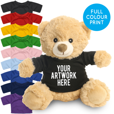 Picture of PRINTED 20CM HONEY CATHERINE BEAR - BLACK TEE SHIRT