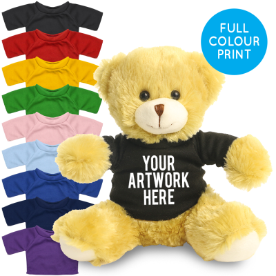 Picture of PRINTED 20CM ELIZABETH BEAR - BLACK TEE SHIRT.