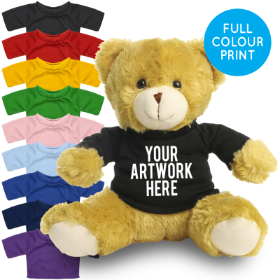 Picture of PRINTED 25CM ELIZABETH BEAR - BLACK TEE SHIRT.