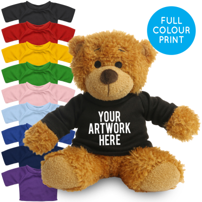 Picture of PRINTED 17CM ANNE BEAR - BLACK TEE SHIRT.