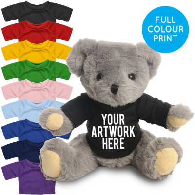 Picture of PRINTED 20CM ARCHIE BEAR - BLACK TEE SHIRT