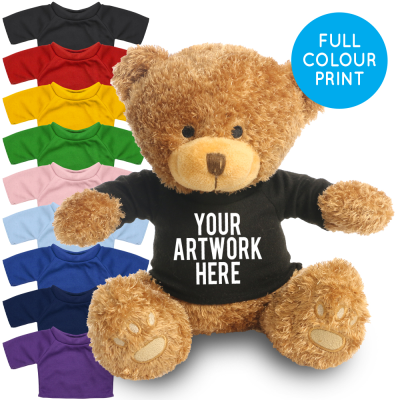Picture of PRINTED BROWN 22CM EDWARD BEAR - BLACK TEE SHIRT.