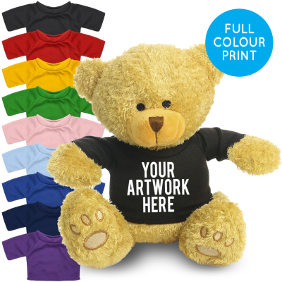 Picture of PRINTED GOLDEN 22CM EDWARD BEAR - BLACK TEE SHIRT.