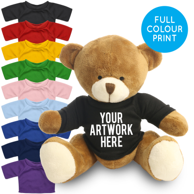 Picture of PRINTED 20CM RICHARD BEAR - BLACK TEE SHIRT.