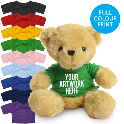 Picture of PRINTED 19CM VICTORIA BEAR - GREEN TEE SHIRT.