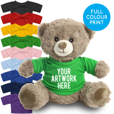 Picture of PRINTED 20CM MOCHA CATHERINE BEAR - GREEN TEE SHIRT