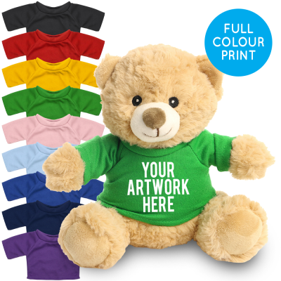 Picture of PRINTED 20CM HONEY CATHERINE BEAR - GREEN TEE SHIRT