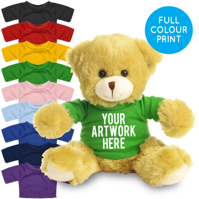 Picture of PRINTED 20CM ELIZABETH BEAR - GREEN TEE SHIRT.