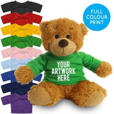 Picture of PRINTED 17CM ANNE BEAR - GREEN TEE SHIRT.