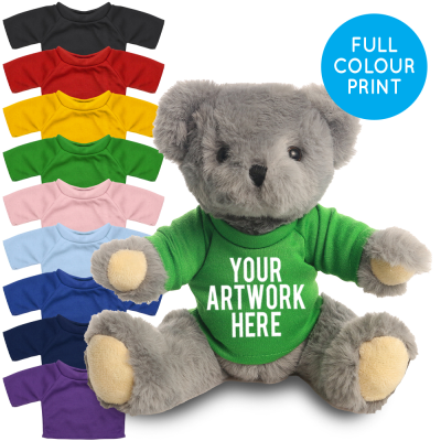 Picture of PRINTED 20CM ARCHIE BEAR - GREEN TEE SHIRT