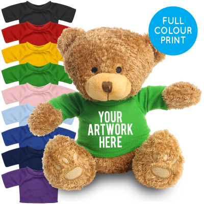 Picture of PRINTED BROWN 22CM EDWARD BEAR - GREEN TEE SHIRT.
