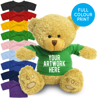 Picture of PRINTED GOLDEN 22CM EDWARD BEAR - GREEN TEE SHIRT.