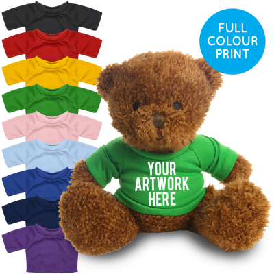 Picture of PRINTED BROWN 18CM JAMES BEAR - GREEN TEE SHIRT