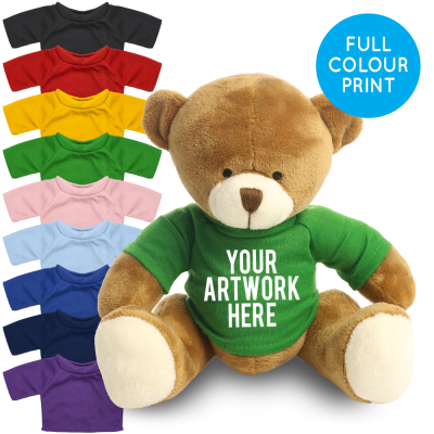 Picture of PRINTED 20CM RICHARD BEAR - GREEN TEE SHIRT.