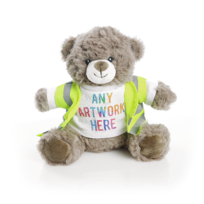 Picture of PRINTED ECO 17CM MOCHA CATHERINE BEAR with Yellow Hi Vis Vest