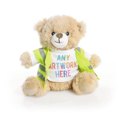 Picture of PRINTED ECO 17CM HONEY CATHERINE BEAR with Yellow Hi Vis Vest