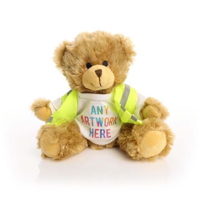 Picture of 20CM CHARLES JOINTED BEAR with Yellow Hi-Vis Vest