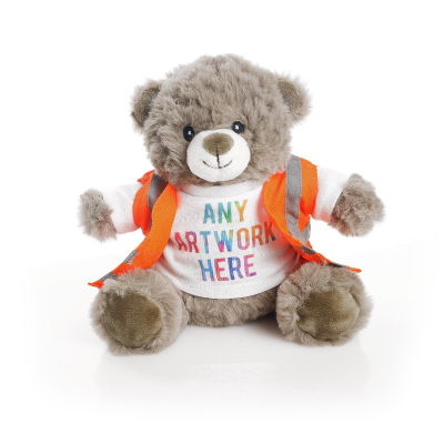 Picture of PRINTED ECO 17CM MOCHA CATHERINE BEAR with Orange Hi Vis Vest