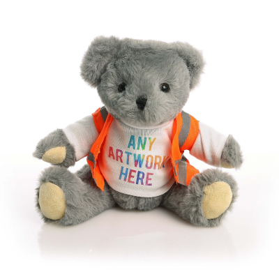 Picture of 20CM ARCHIE JOINTED BEAR with Orange Hi-Vis Vest