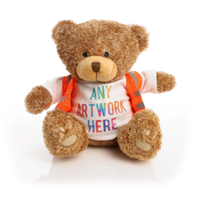 Picture of BROWN 22CM EDWARD BEAR with Orange Hi-Vis Vest