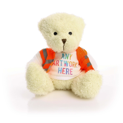 Picture of WHITE 18CM JAMES BEAR with Orange Hi-Vis Vest