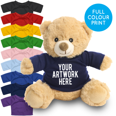 Picture of PRINTED 20CM HONEY CATHERINE BEAR - NAVY TEE SHIRT