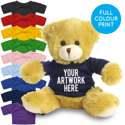 Picture of PRINTED 20CM ELIZABETH BEAR - NAVY BLUE TEE SHIRT.