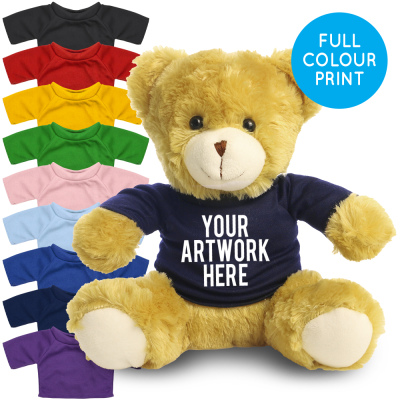 Picture of PRINTED 25CM ELIZABETH BEAR - NAVY BLUE TEE SHIRT.