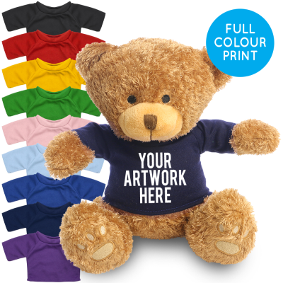 Picture of PRINTED BROWN 22CM EDWARD BEAR - NAVY TEE SHIRT.