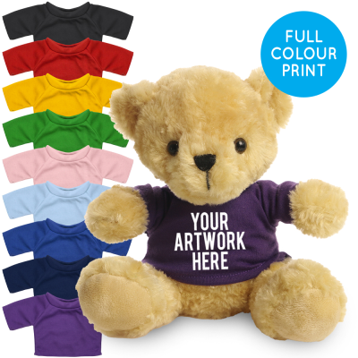 Picture of PRINTED 19CM VICTORIA BEAR - PURPLE TEE SHIRT.