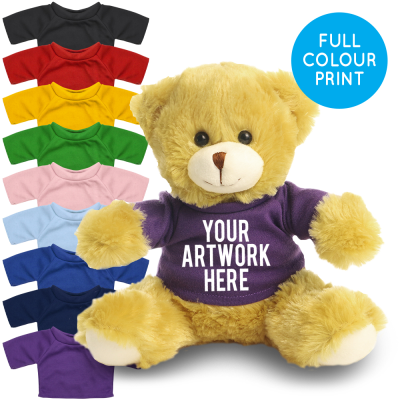 Picture of PRINTED 20CM ELIZABETH BEAR - PURPLE TEE SHIRT.