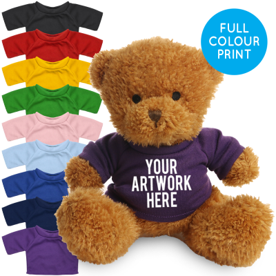 Picture of PRINTED GOLDEN 18CM JAMES BEAR - PURPLE TEE SHIRT.