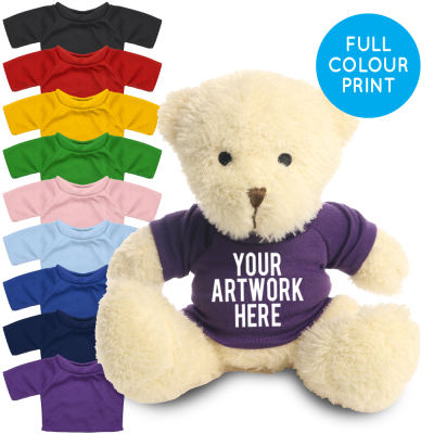 Picture of PRINTED WHITE 18CM JAMES BEAR - PURPLE TEE SHIRT