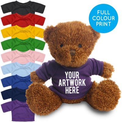Picture of PRINTED BROWN 18CM JAMES BEAR - PURPLE TEE SHIRT