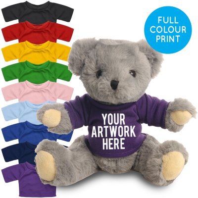 Picture of PRINTED 20CM ARCHIE BEAR - PURPLE TEE SHIRT