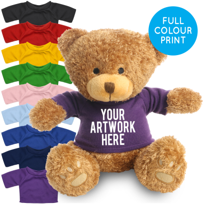 Picture of PRINTED BROWN 22CM EDWARD BEAR - PURPLE TEE SHIRT.