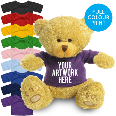Picture of PRINTED GOLDEN 22CM EDWARD BEAR - PURPLE TEE SHIRT.
