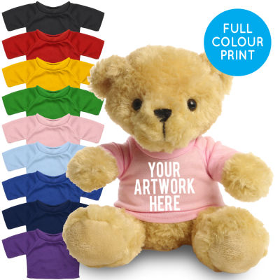 Picture of PRINTED 19CM VICTORIA BEAR - BABY PINK TEE SHIRT.