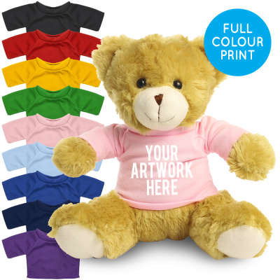 Picture of PRINTED 25CM ELIZABETH BEAR - BABY PINK TEE SHIRT.