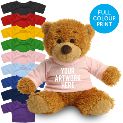 Picture of PRINTED 17CM ANNE BEAR - BABY PINK TEE SHIRT.