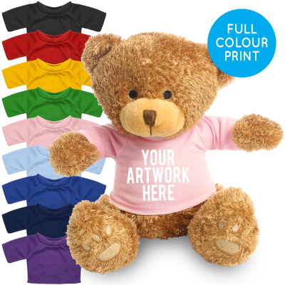 Picture of PRINTED BROWN 22CM EDWARD BEAR - BABY PINK TEE SHIRT.