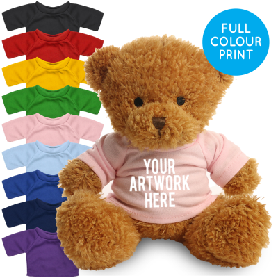 Picture of PRINTED GOLDEN 18CM JAMES BEAR - BABY PINK TEE SHIRT.