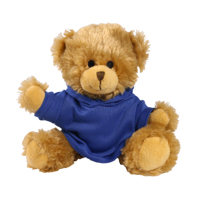 Picture of 20CM CHARLES JOINTED BEAR with Printed Royal Blue Hoody