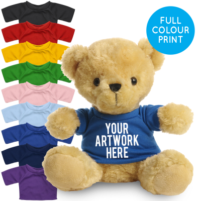 Picture of PRINTED 19CM VICTORIA BEAR - ROYAL BLUE TEE SHIRT.