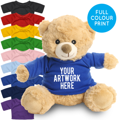 Picture of PRINTED 20CM HONEY CATHERINE BEAR - ROYAL BLUE TEE SHIRT
