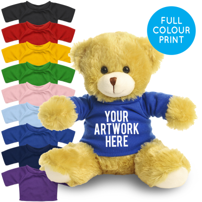 Picture of PRINTED 20CM ELIZABETH BEAR - ROYAL BLUE TEE SHIRT.