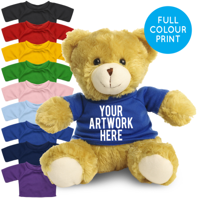 Picture of PRINTED 25CM ELIZABETH BEAR - ROYAL BLUE TEE SHIRT.