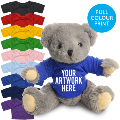 Picture of PRINTED 20CM ARCHIE BEAR - ROYAL BLUE TEE SHIRT