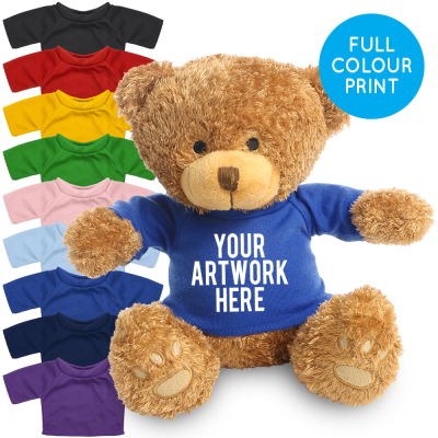 Picture of PRINTED BROWN 22CM EDWARD BEAR ROYAL BLUE TEE SHIRT.