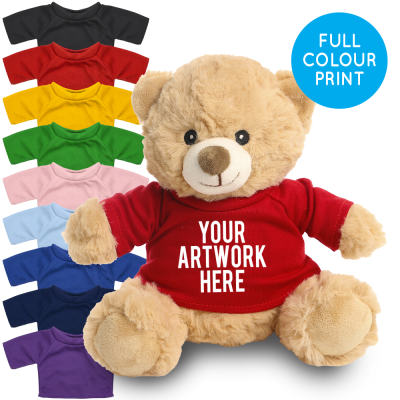 Picture of PRINTED 20CM HONEY CATHERINE BEAR - RED TEE SHIRT